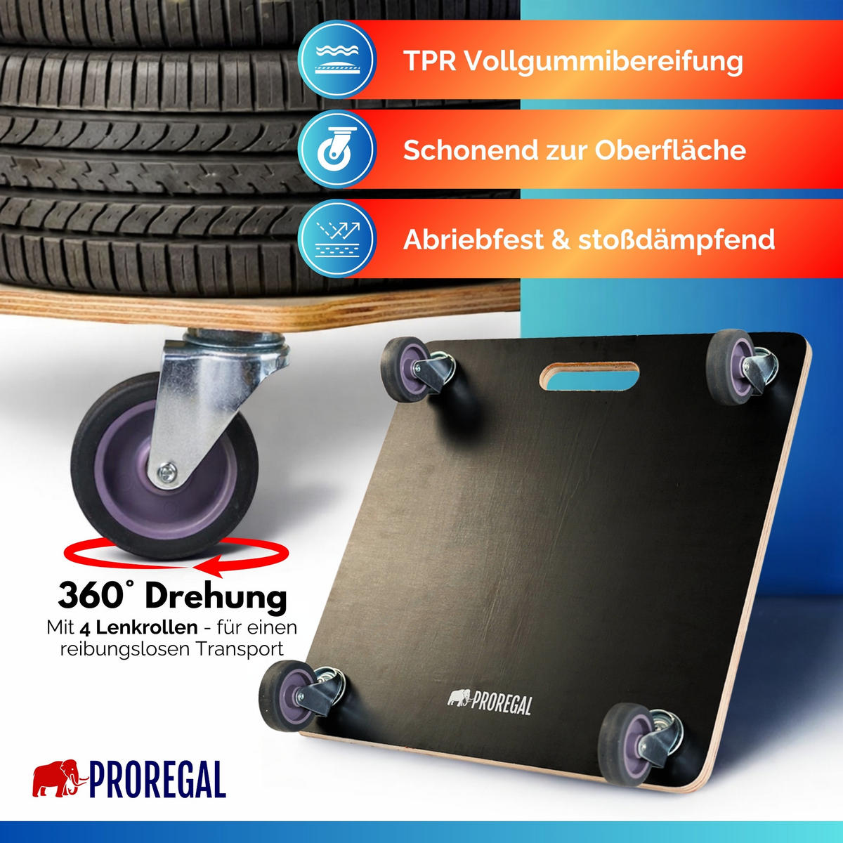TRANSPORTROLLER Hercules modular 50x50 cm 2 Stück Traglast 200kg Siebdruck Holzplatte Schwarz - Schwarz, Metall (50/50/11.5cm) - PROREGAL