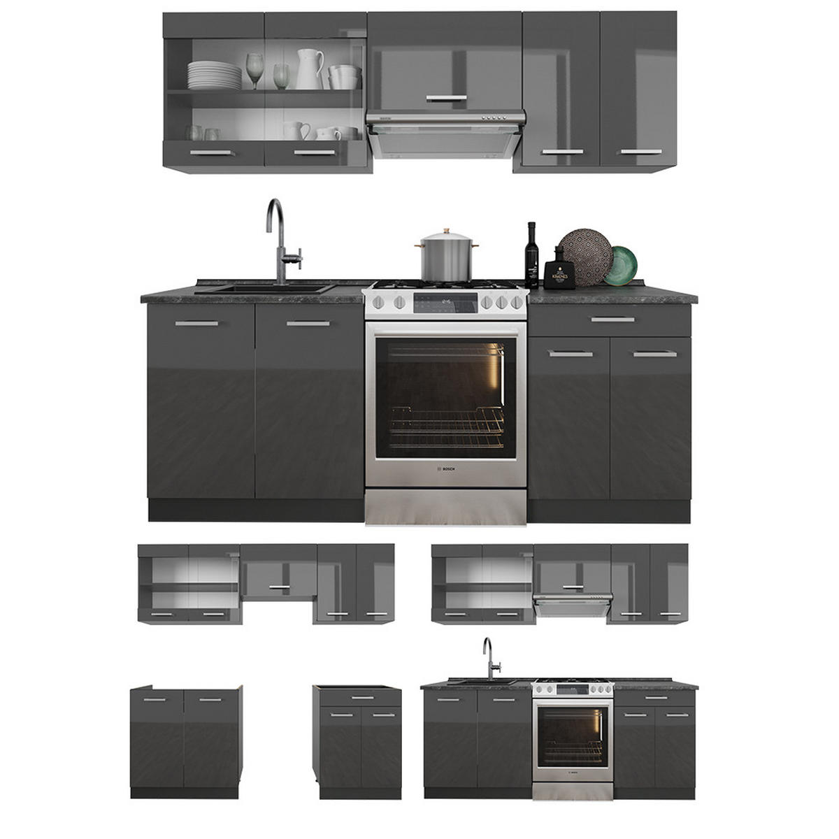 Schwarz Hochglanz/Anthrazit, Holzwerkstoff (200/81.6/46cm) - Vicco