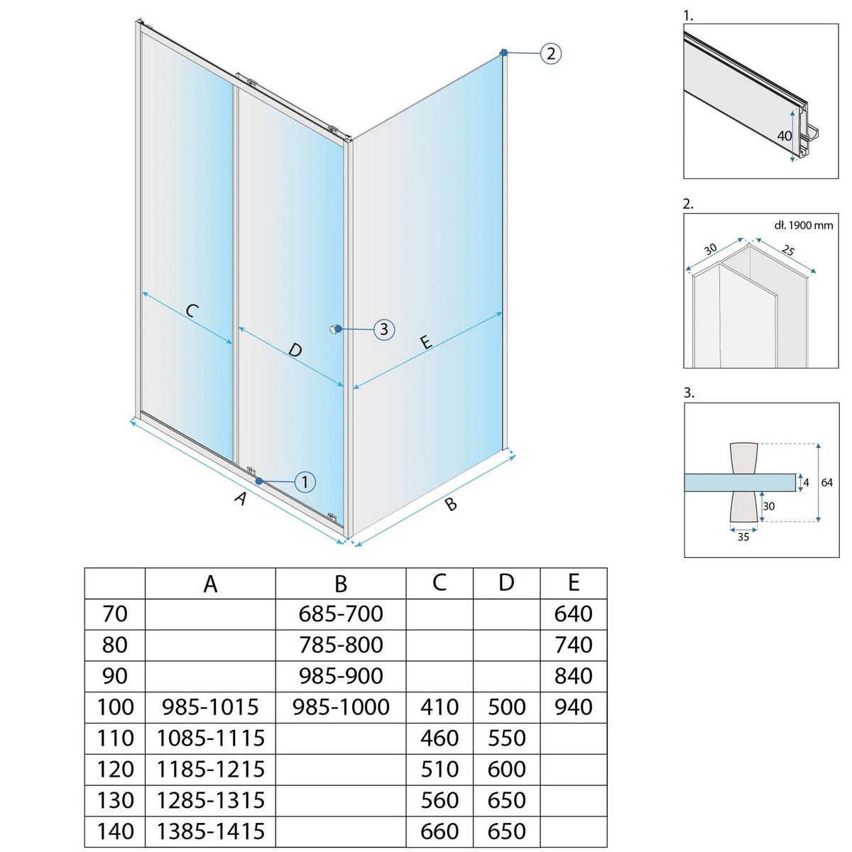 DUSCHKABINE Rea Primo Slide 130x90 Chrome - Chromfarben, Glas (130/90/190cm) - REA