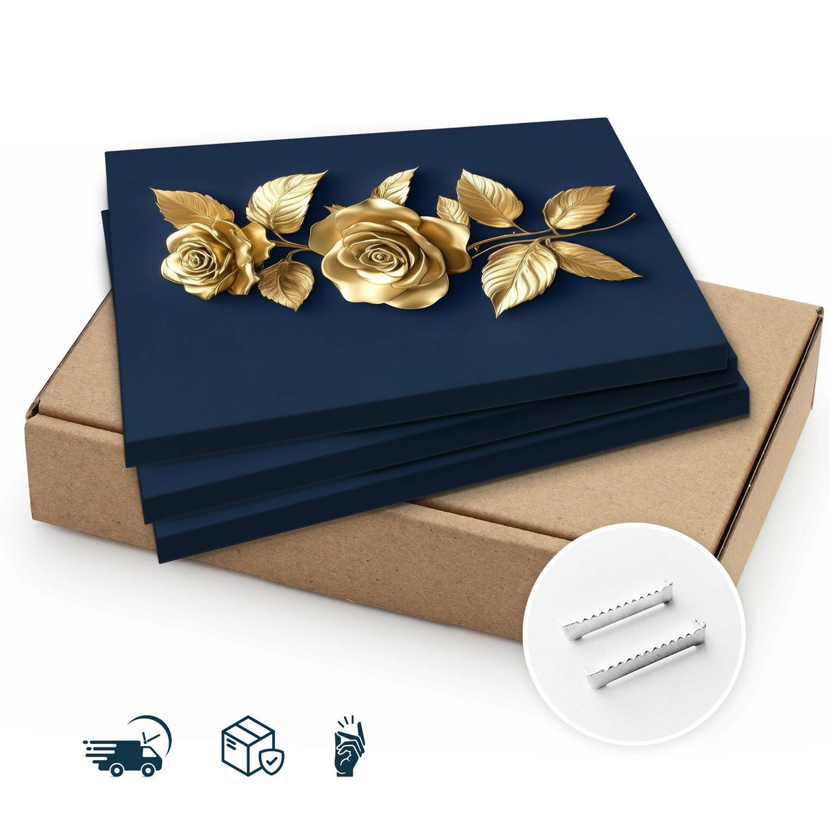 LEINWANDBILDER 3-es Set Rosen Blumen 3D - Blau, Textil (90/40cm) - Muralo