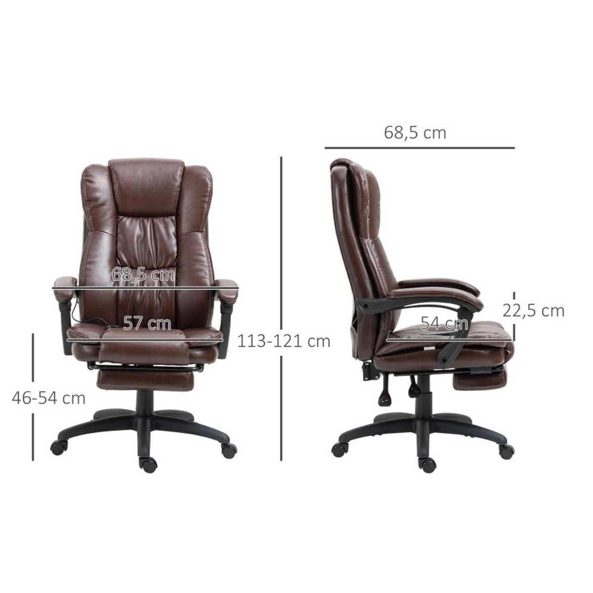 DREHSTUHL 68,5/68,5/113-121 cm, Massagefunktion, Kunstleder, braun - Braun, Kunststoff (68.5/121/68.5cm) - Redom