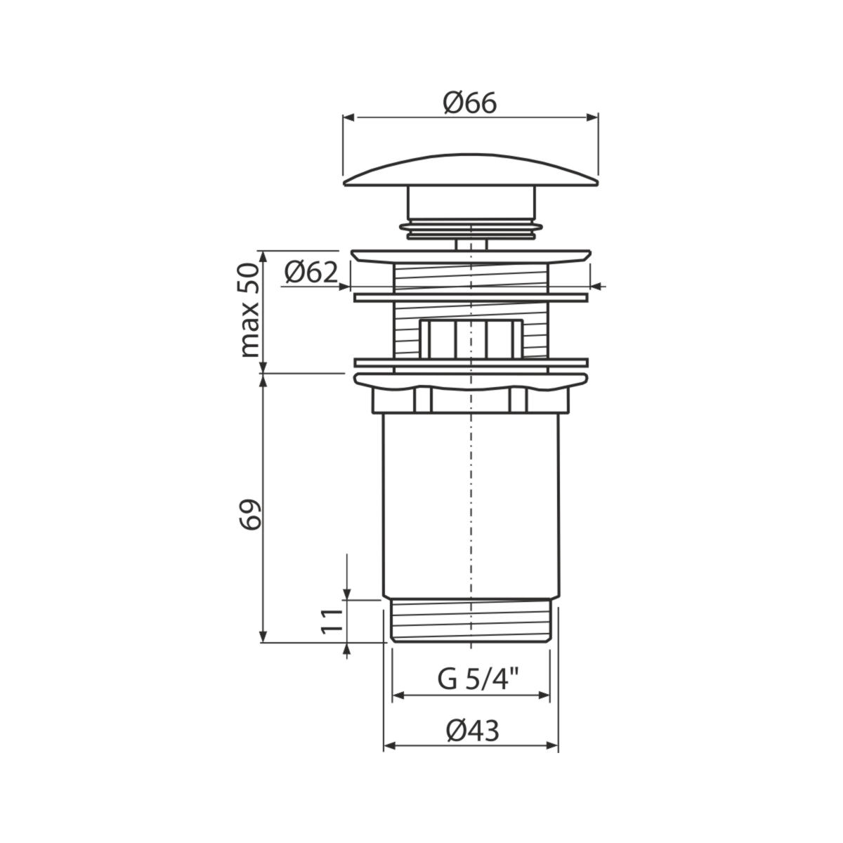 ABLAUFVENTIL für Waschbecken CLICK/CLACK 5/4" Ganzmetall Überlauf weiß - Weiß, Kunststoff (7.5/7.5/15cm) - Alcadrain