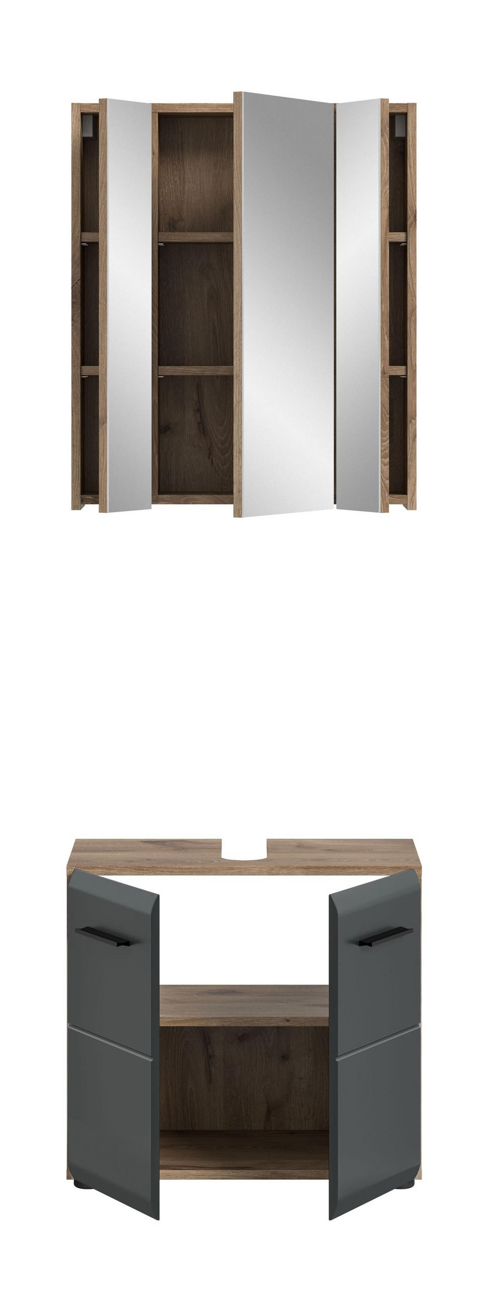 BADEZIMMER Alba 2-tlg (B/H/T: ca. 60/185/30 cm) in Nox Oak /schwarz matt - Eichefarben, Holz (60/185/30cm)