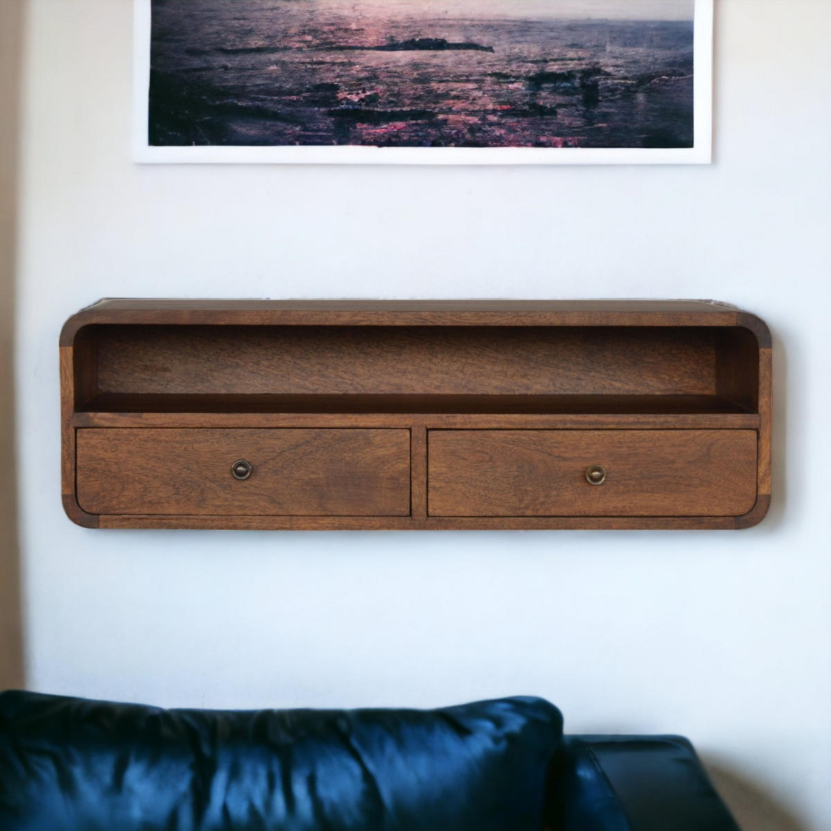 WANDKONSOLE mit 2 Schubladen - Messingfarben/Braun, Holz/Metall (80/25/32cm) - Artisan Furniture