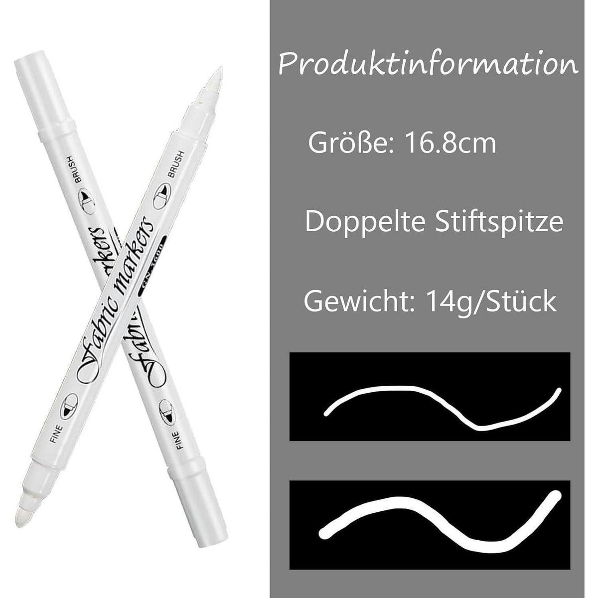 TEXTILSTIFTE 2er Set Weiß Waschmaschinenfest Stoffmalstifte Doppelkopf - Weiß, Kunststoff (1/1/16.8cm)