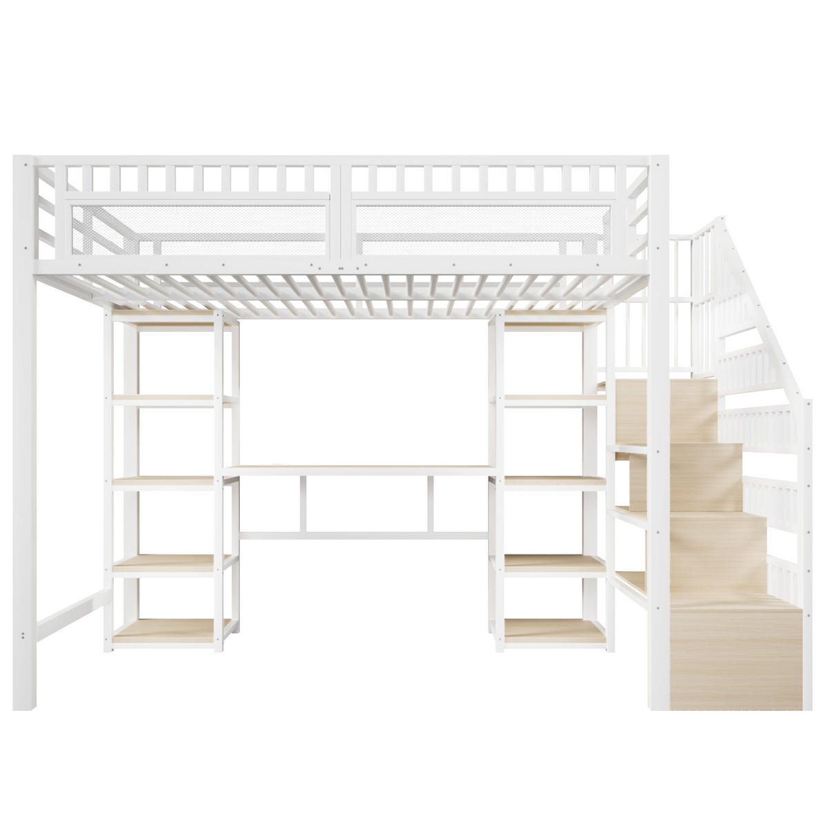 HOCHBETT 140/200 cm Weiß mit Schreibtisch und LED-Beleuchtung aus Metall - Weiß, Metall (140/200cm) - OKWISH