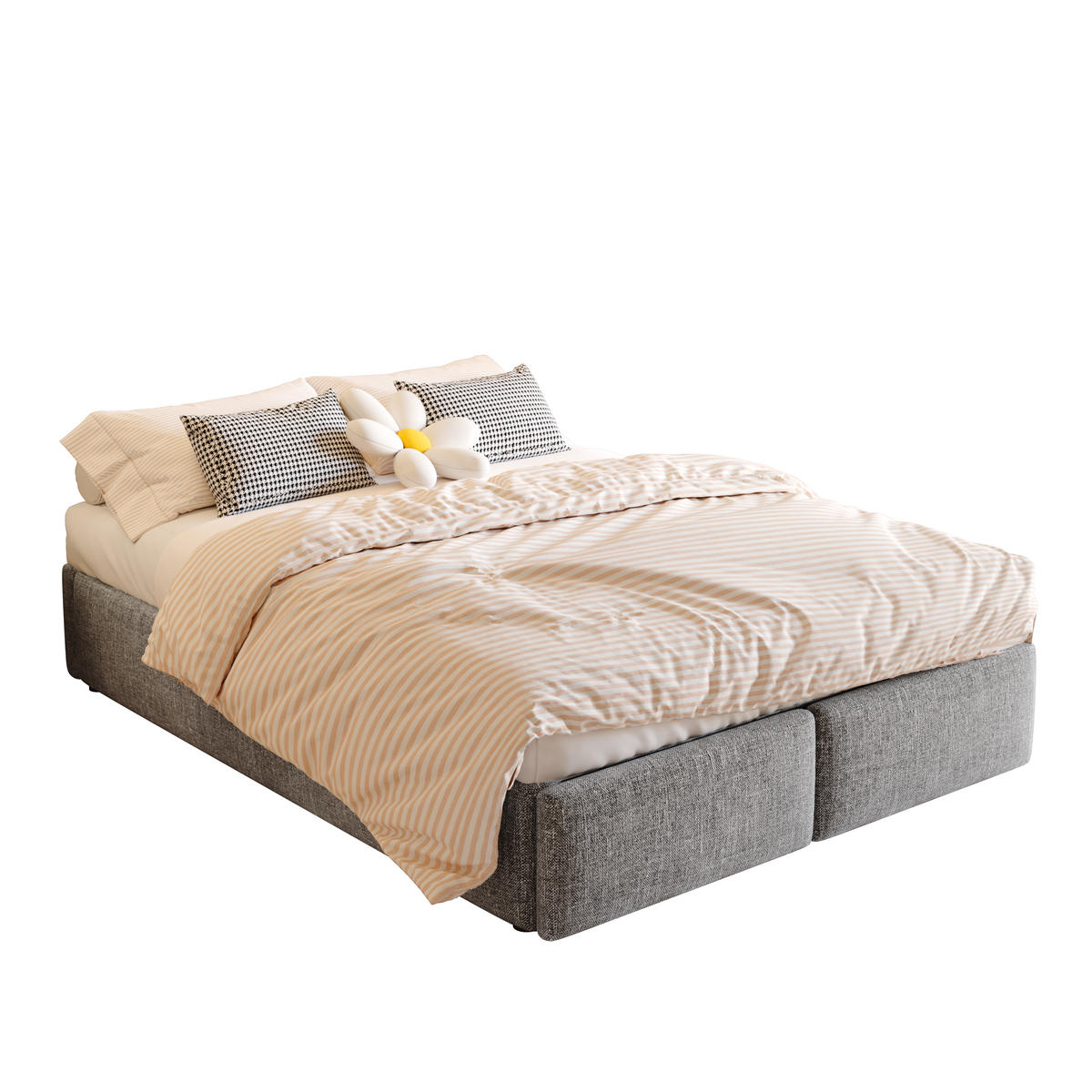 POLSTERBETT 140/200 cm grau mit hydraulischer Lagerung und 2 Schubladen - Grau, Textil (140/200cm) - OKWISH