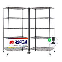 GITTERREGAL 2er - Set HADES mit Rollen & 5 Gitterböden Metall 180x90x60cm Schwarz - Schwarz, Metall (90/180/60cm) - PROREGAL