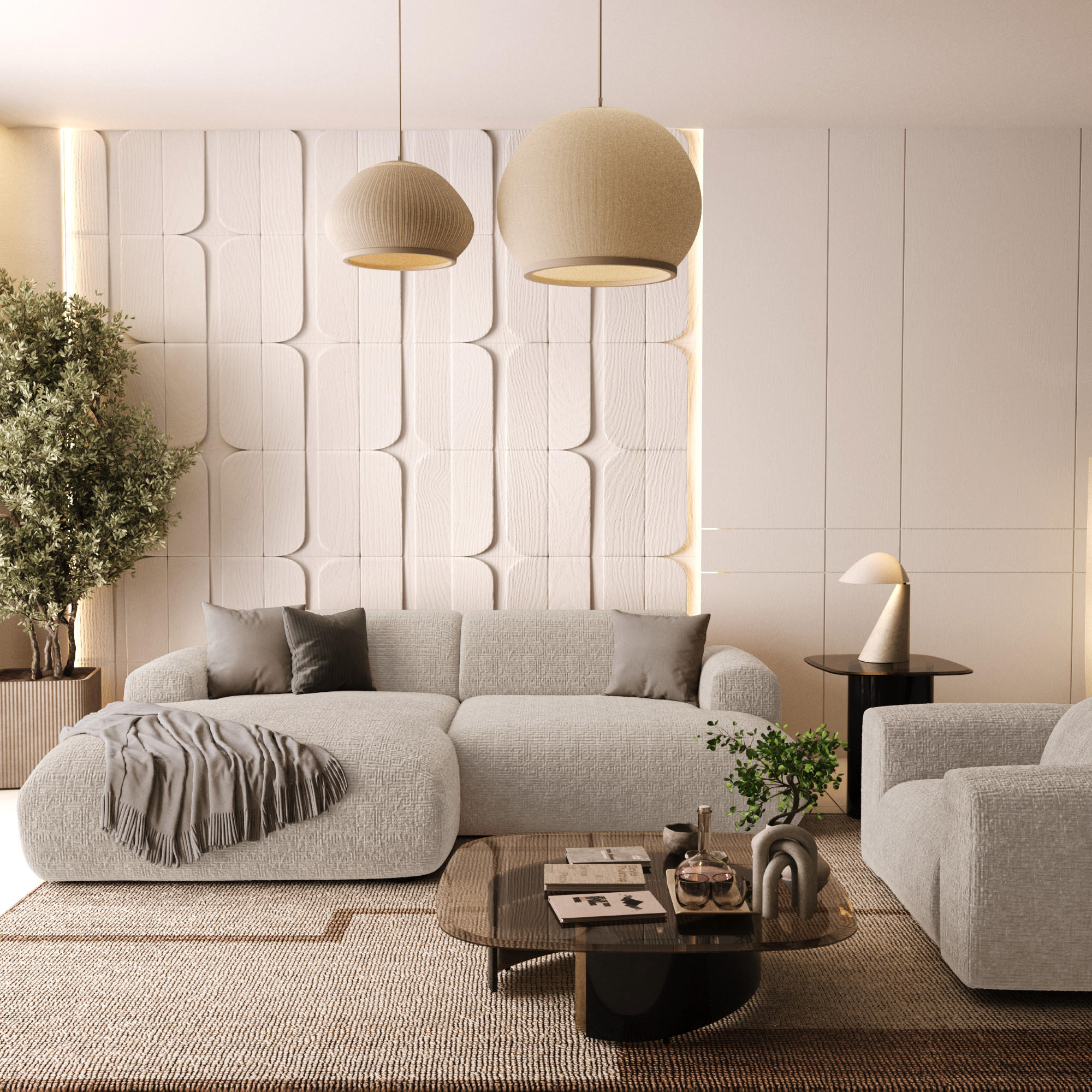 ECKSOFA LINKS Gemusterter Samt Beige 266cm - Beige, Textil (165/266cm) - Sia Home