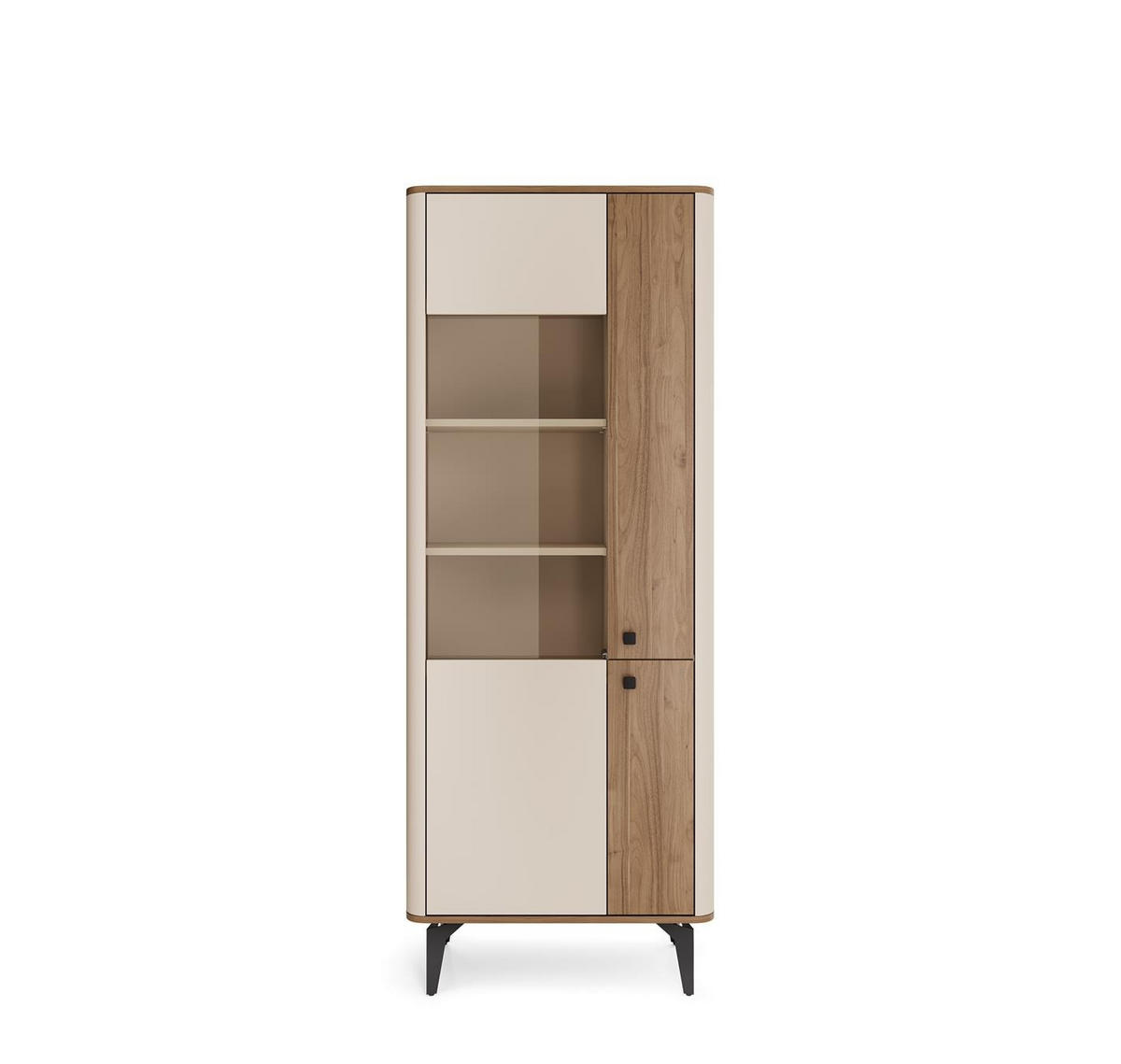 VITRINE Aurena Kaschmir mit Walnuss, - Schwarz/Braun, Holzwerkstoff (73/190/40cm) - Bettso