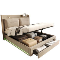 POLSTERBETT aus Samt 180x200 cm in Beige mit LED-Beleuchtung & Stauraum - Beige, Textil (180/200cm) - Modfu