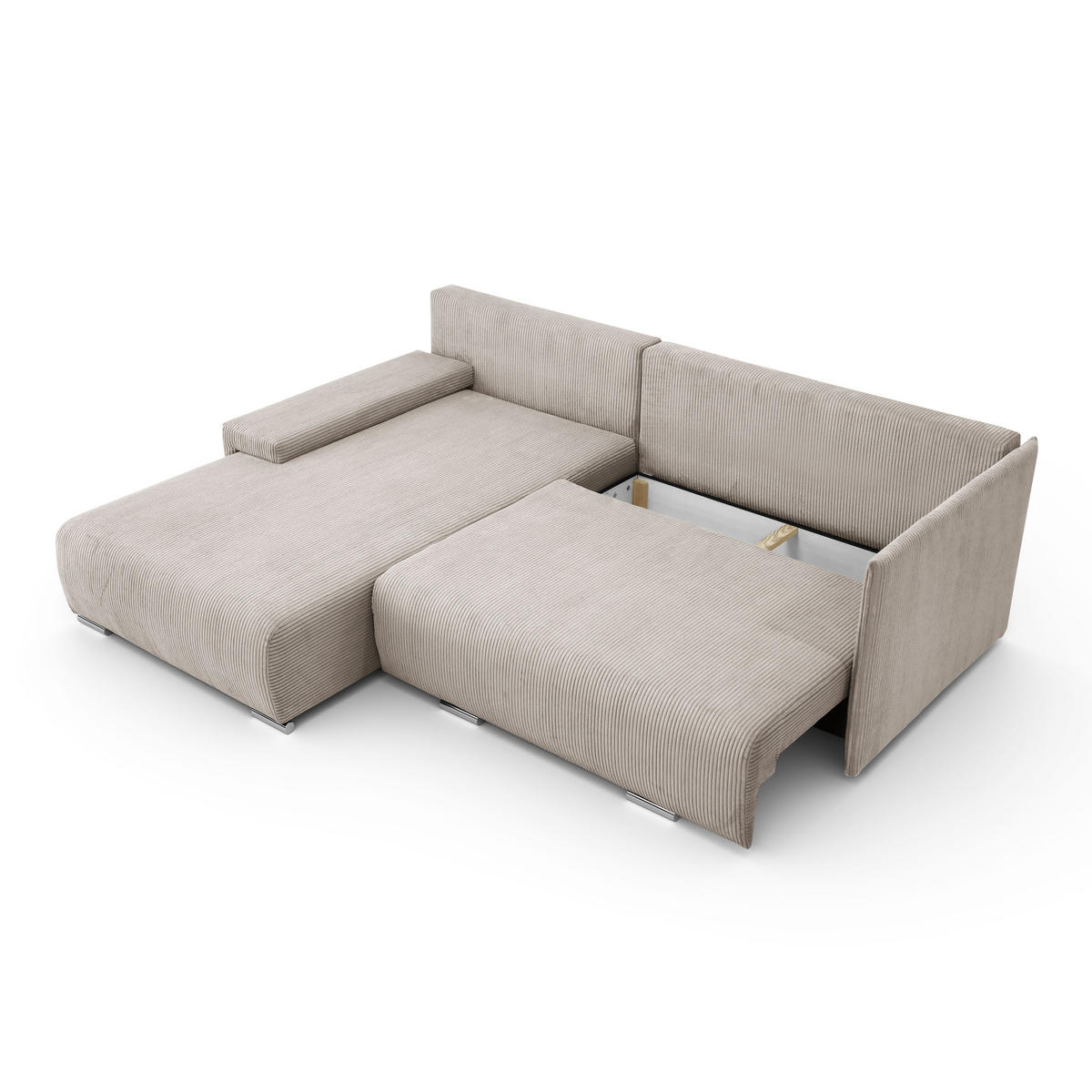 ECKSOFA L-Form Schlaffunktion Livorno Cord-Stoff Beige Links - Chromfarben/Beige, Holz/Kunststoff (188/246cm) - Kaiser Möbel