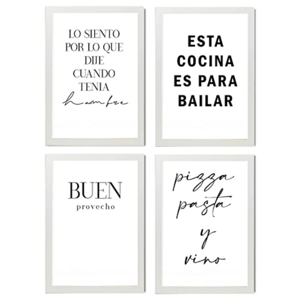 POSTER Set mit 4 Küche TypografieStil A3 Weißer Rahmen - Weiß, Papier (29.7/3cm) - Nacnic