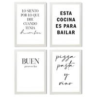 POSTER Set mit 4 Küche TypografieStil A3 Weißer Rahmen - Weiß, Papier (29.7/3cm) - Nacnic