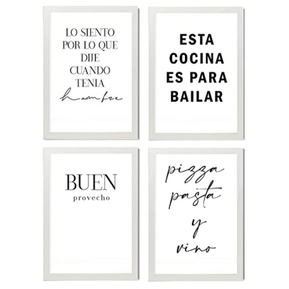 POSTER Set mit 4 Küche TypografieStil A3 Weißer Rahmen - Weiß, Papier (29.7/3cm) - Nacnic