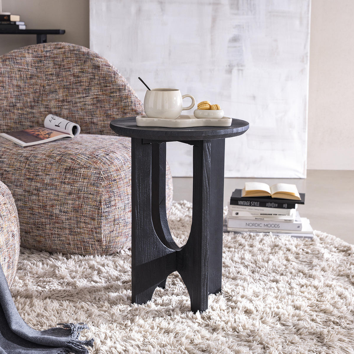 MASSIVER BEISTELLTISCH - Pinie Schwarz - Schwarz/Pinienfarben, Holz (40/40/55cm) - home24