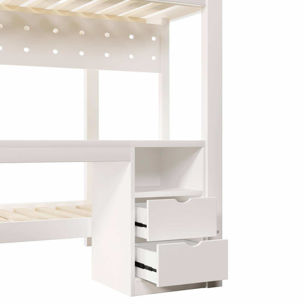 HOCHBETT 140/200 cm & 90/200 cm in Weiß mit Schubladen, Schreibtisch, Lochplatte und LED - Weiß, Holz/Holzwerkstoff (140/200cm) - CHICFURN