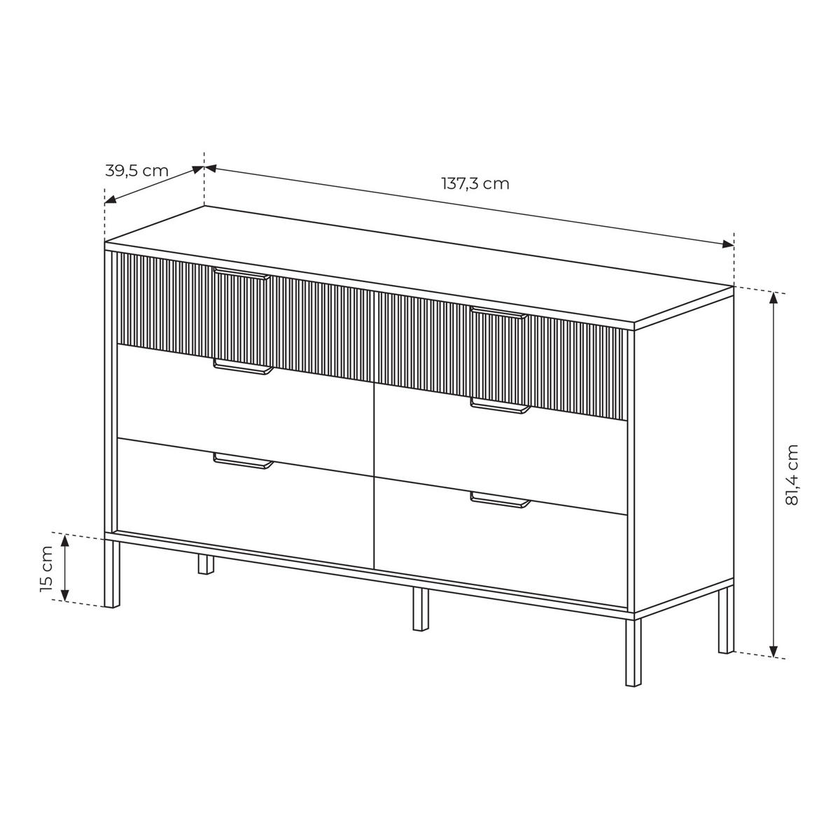 SIDEBOARD BALTICO 137/81/40 cm mit 6 Schubladen Hellgelb - Hellgelb/Schwarz, Holzwerkstoff (137/81/40cm) - MASSENO