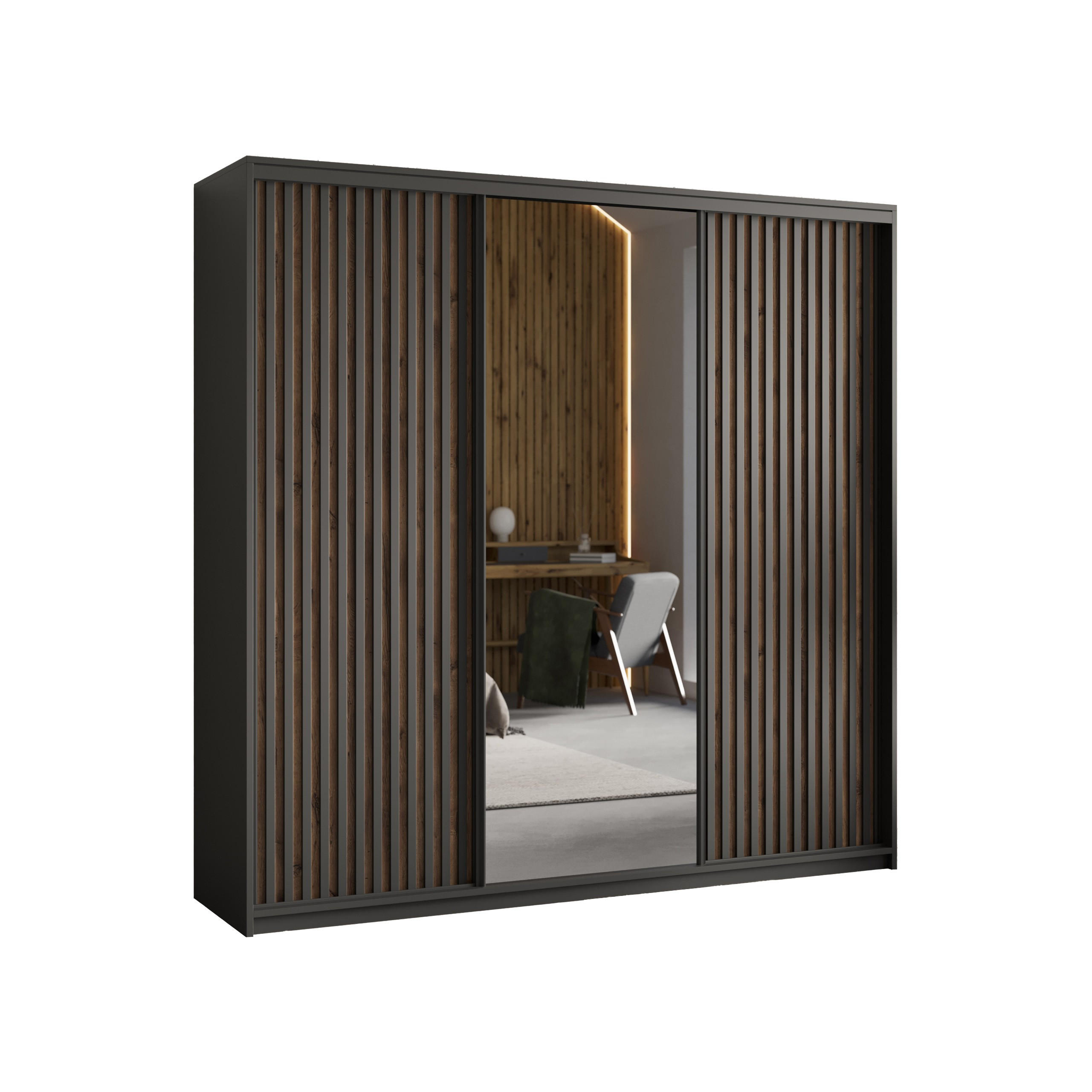 Masseno Schwebetürenschrank Schwarz 200x205x60 cm