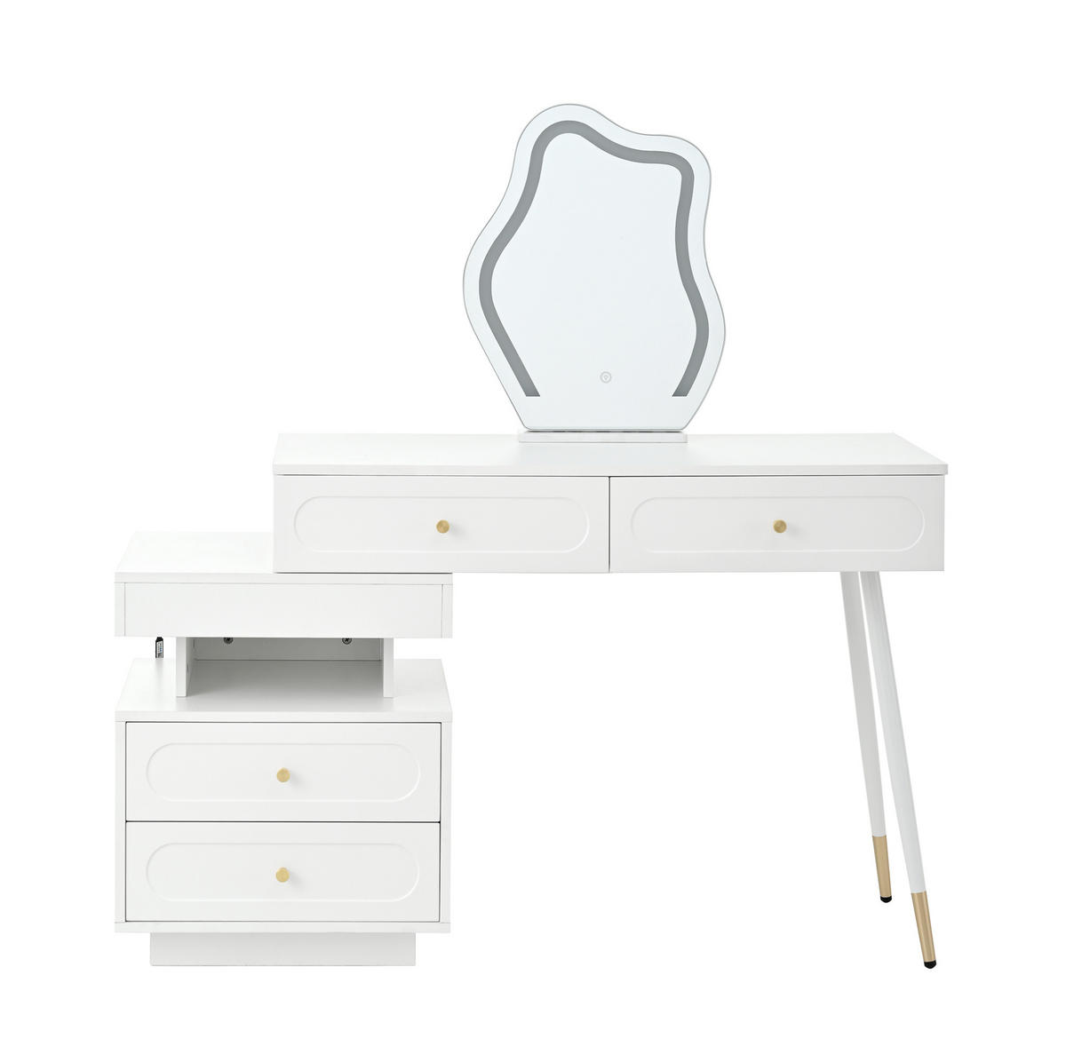 SCHMINKTISCH 140/40/130 cm weiß mit LED-Beleuchtung und 4 Schubladen - Weiß, Holzwerkstoff (140/130/40cm) - OKWISH