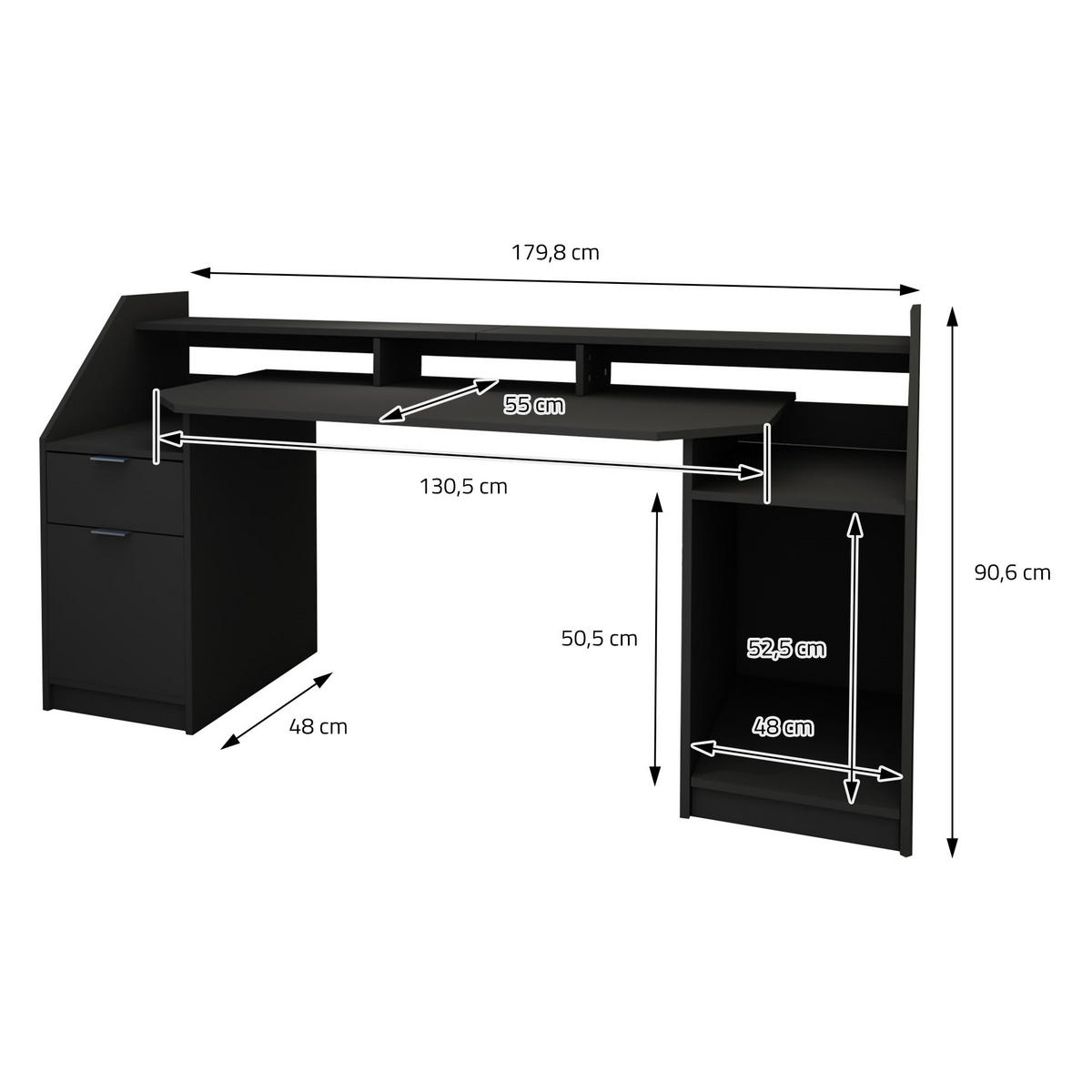 SCHREIBTISCH - Schwarz, Holzwerkstoff (179.8/55/90.6cm) - ML-DESIGN