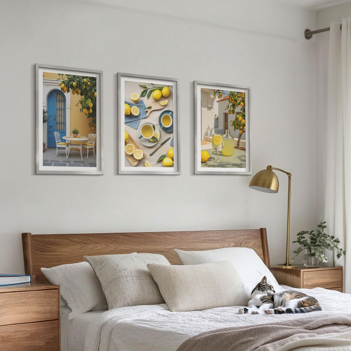 WANDBILDER 3er Set - 40x60 cm Silberner Rahmen - Zitronenlimonade blaue Tür - Silberfarben, Kunststoff (40/60cm) - ArtPrintCave