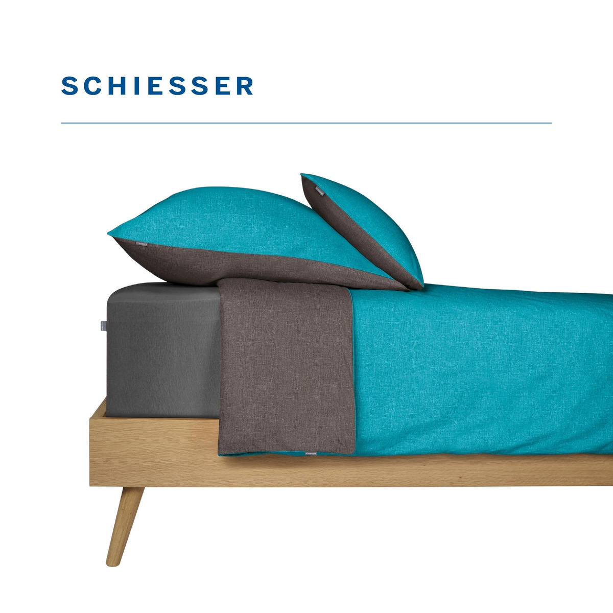 BETTWÄSCHESET Doubleface - Renforcé - 2-teilig - 155 x 220 cm - Türkis-Dunkelgrau - Türkis/Dunkelgrau, Textil (155/220cm) - SCHIESSER