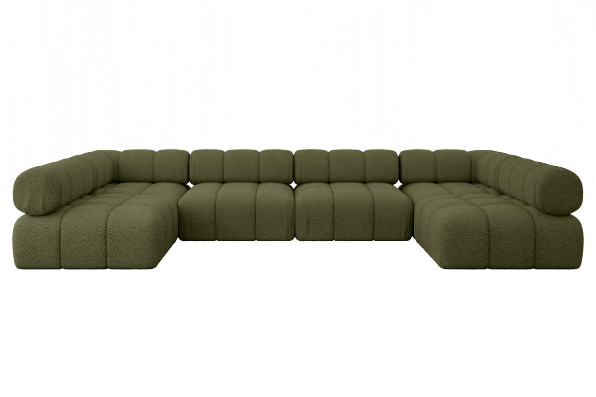 WOHNLANDSCHAFT modulares Sofa Garvo-U2 - 380x190x70 cm Grün Bouclé - Grün, Holzwerkstoff/Textil (380/70/190cm) - ALTDECOR