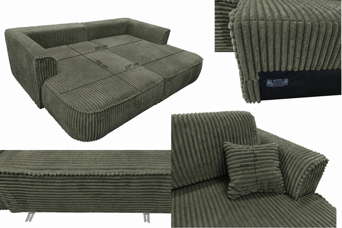BIGSOFA COZI, Hellgrün mit Cordbezug - Hellgrün, Kunststoff/Textil (240/87/180cm) - KS Home Concept