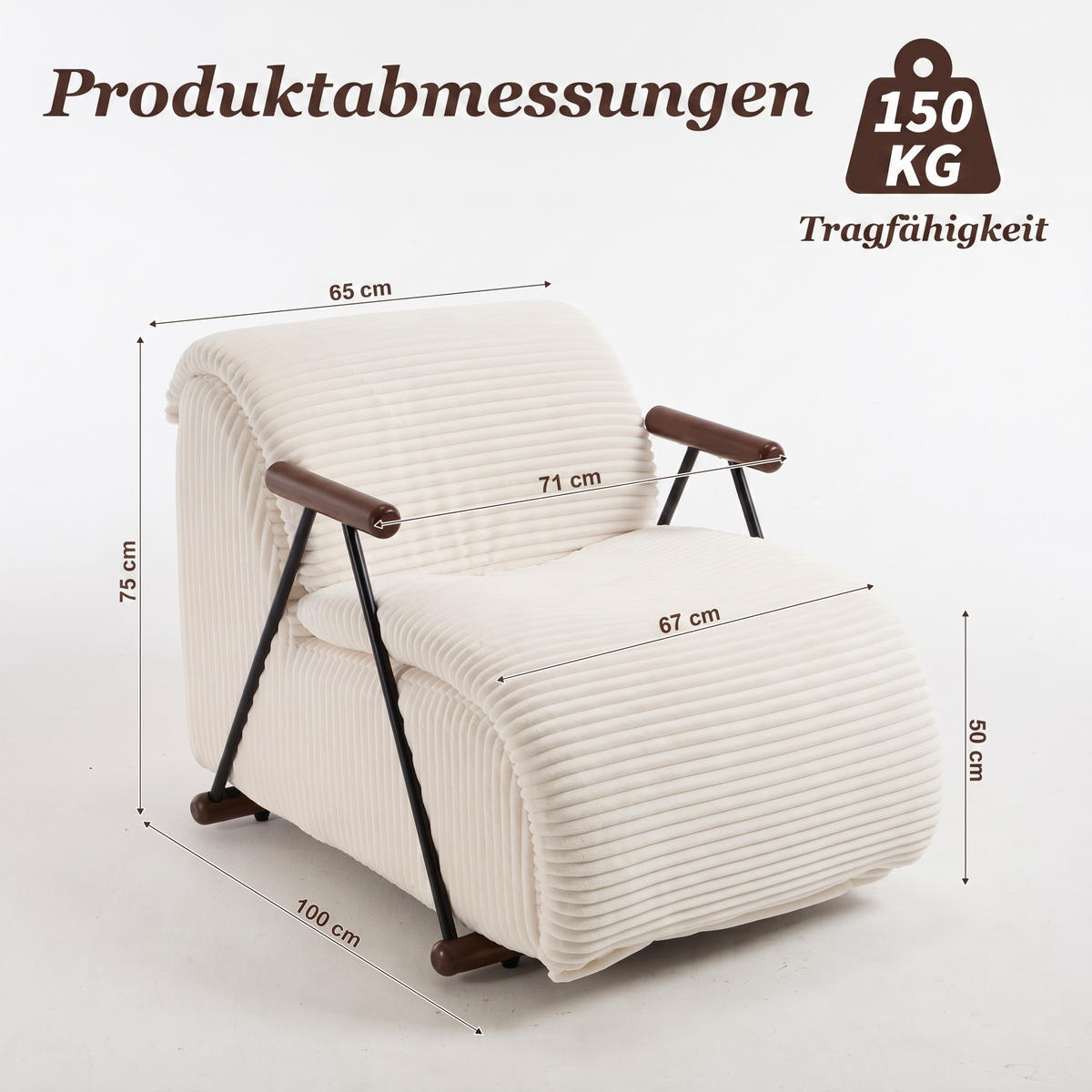 XXL-SESSEL mit Armlehnen, Cord Loungesessel, Ergonomisch, Beige - Beige, Textil/Metall (71/75/100cm) - LVHOM