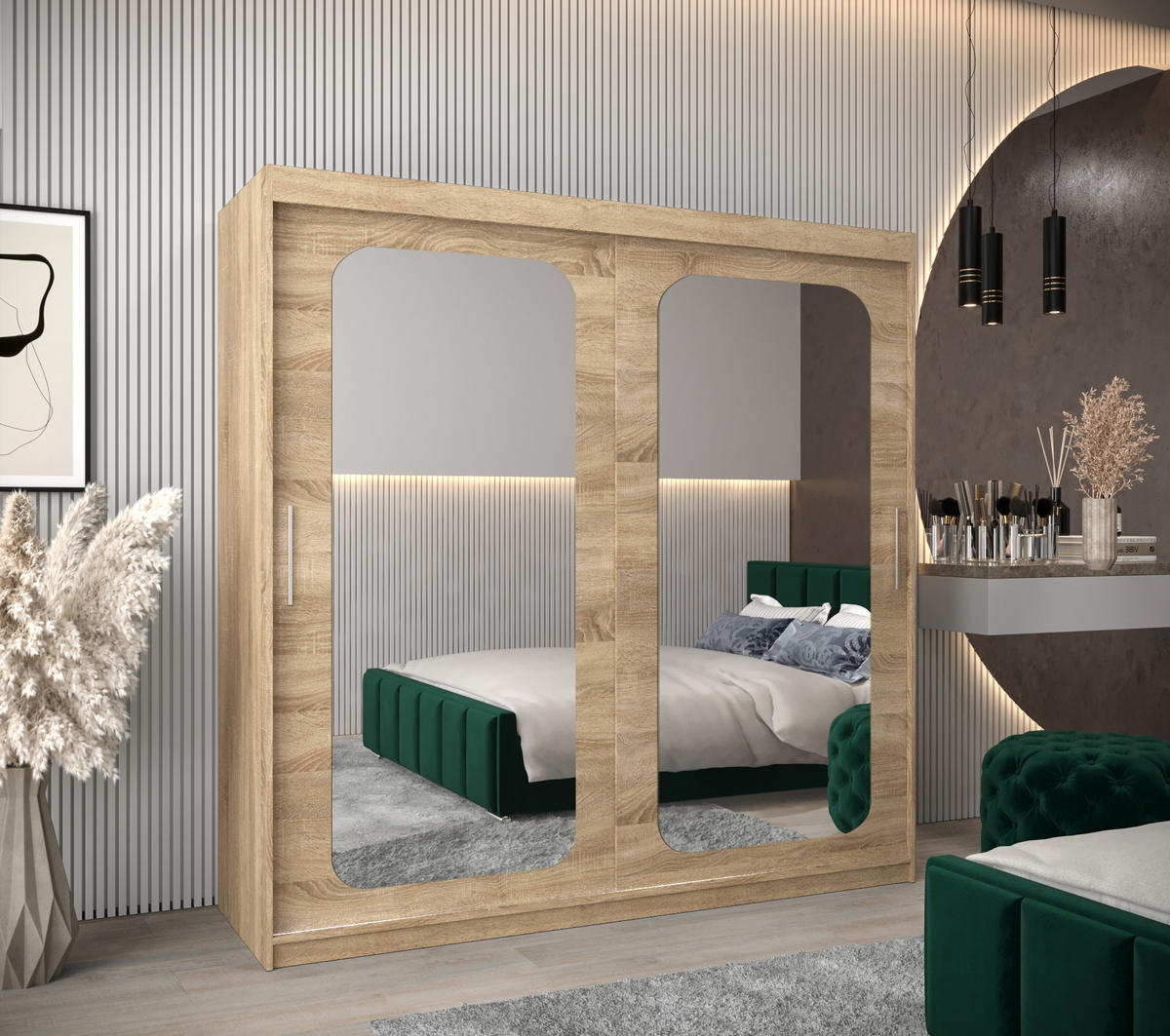 SCHWEBETÜRENSCHRANK 200/200/62 2-türig - Silberfarben/Sonoma Eiche, Holz/Kunststoff (200/200/62cm) - MÖBEL KRYSPOL