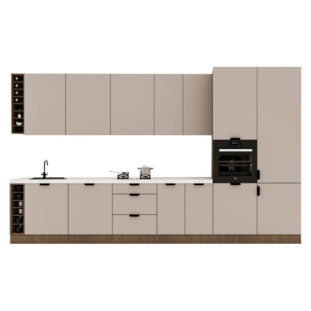 KÜCHENZEILE 395 cm - Sorento KS10-M395 - in Beige / Dunkle Eiche - Eichefarben/Beige, Holz/Metall (395/247/58cm)