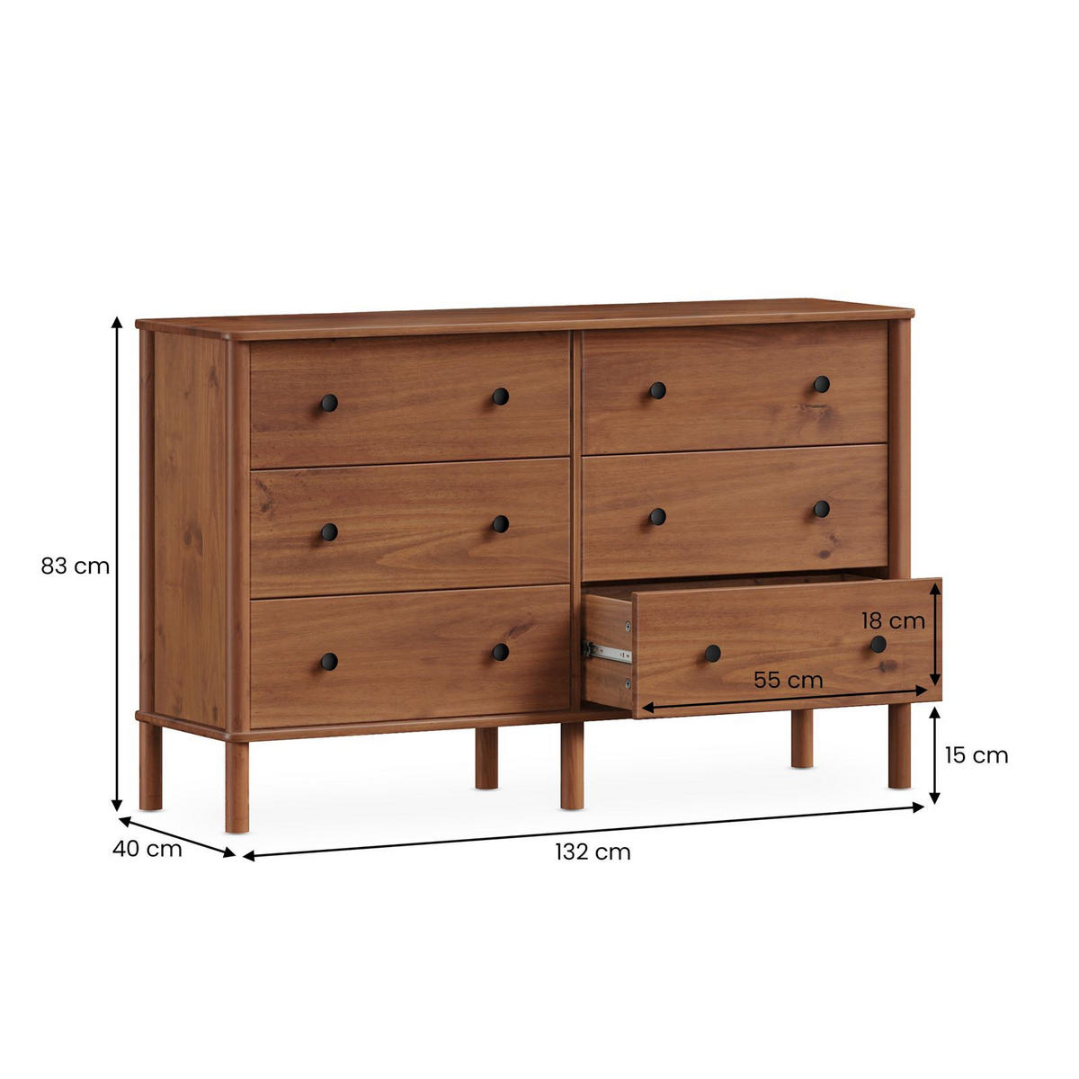 KOMMODE APOANA Kastanie - Kastanienfarben, Holz (132/83/40cm) - IDIMEX