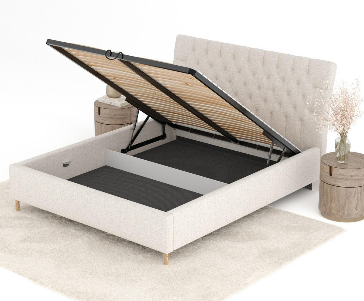 POLSTERBETT Vezzola Creme 180/200 cm im Webstoff - Creme/Naturfarben, Holz/Holzwerkstoff (180/200cm) - Maison de Reve