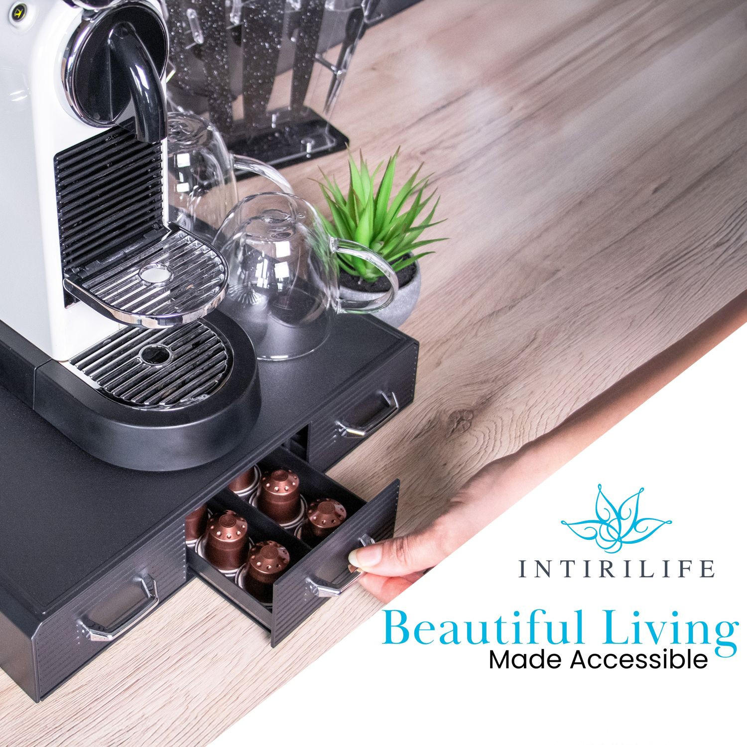 KAFFEE KAPSELHALTER kompatibel mit Nesspresso (48 Stück) oder K-Cup (36 Stück) - Schwarz, Kunststoff (32.6/6.4/34.2cm) - Intirilife