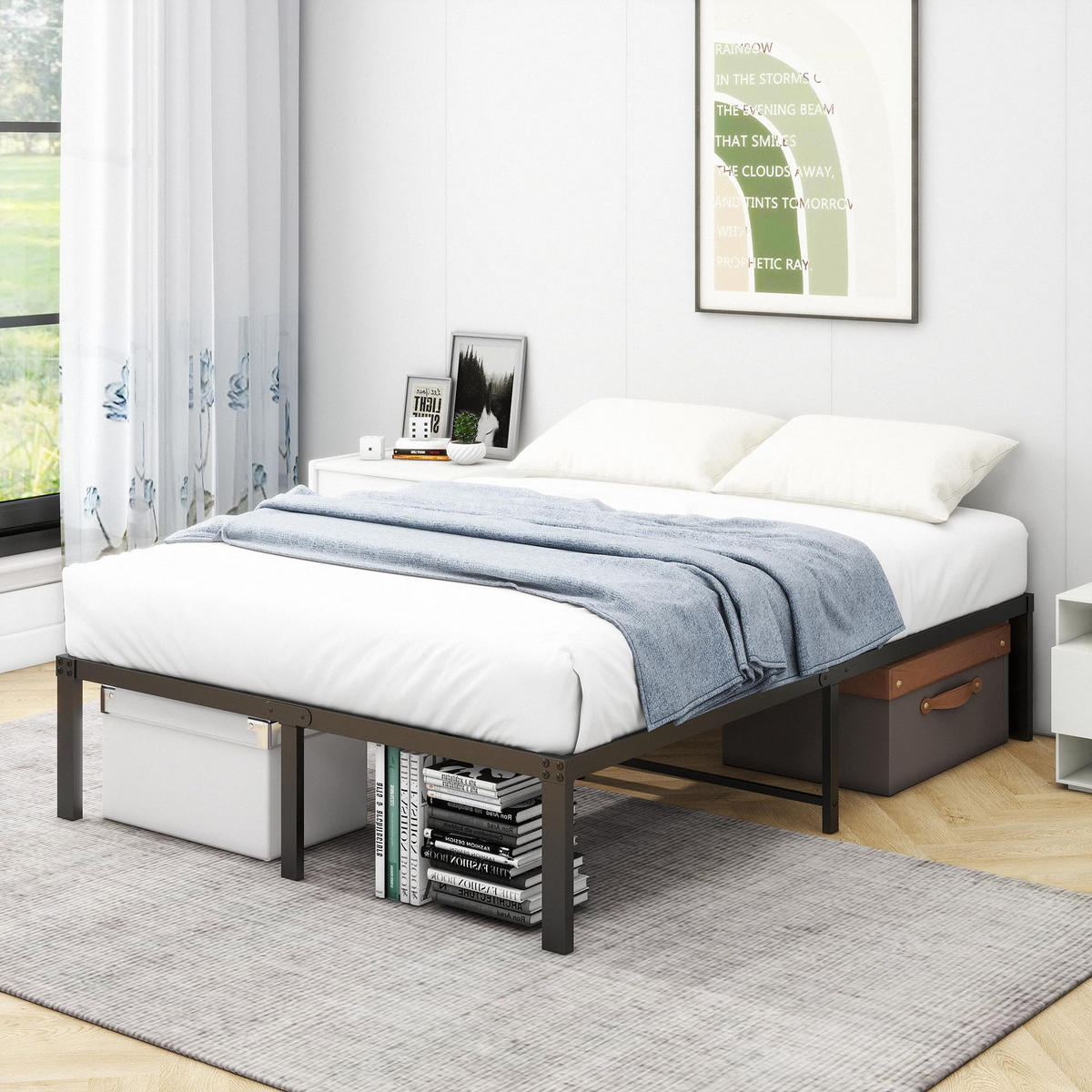 BETT Metall 120x200 cm Schwarz mit Stauraum - Schwarz, Metall (120/200cm) - Meubliv