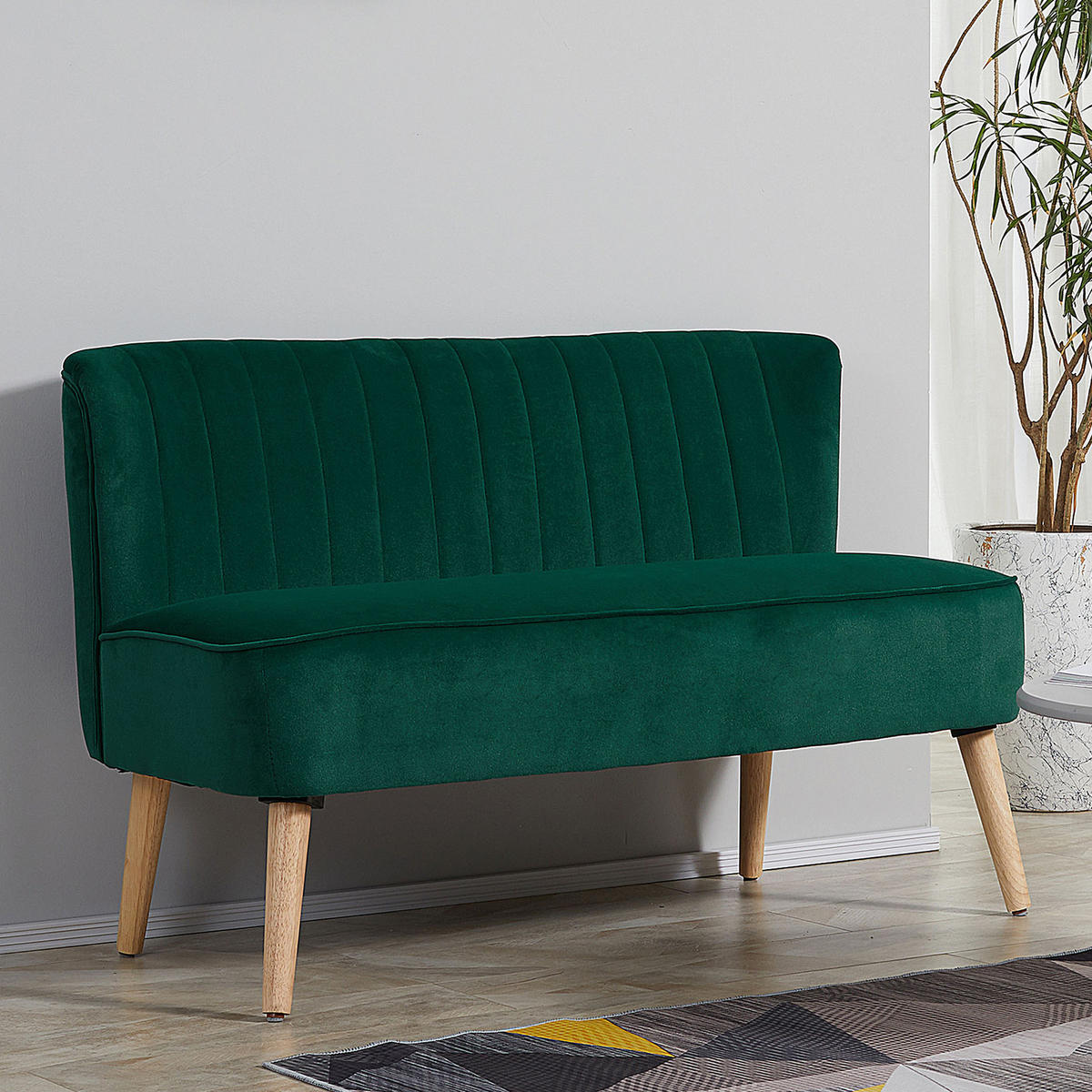 SOFA 2-Sitzer Couch Stoffsofa Sitzmöbel Polstersofa Loungesofa breit Dunkelgrün - Dunkelgrün/Naturfarben, Holz/Textil (56.5/77/117cm) - HOMCOM