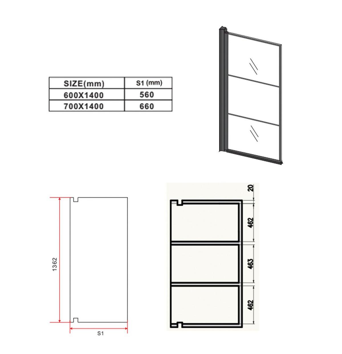 BADEWANNE Berkan 1 Teil cm Schwarz - 60 x 140 cm - Schwarz, Glas (60/140cm) - Badplaats