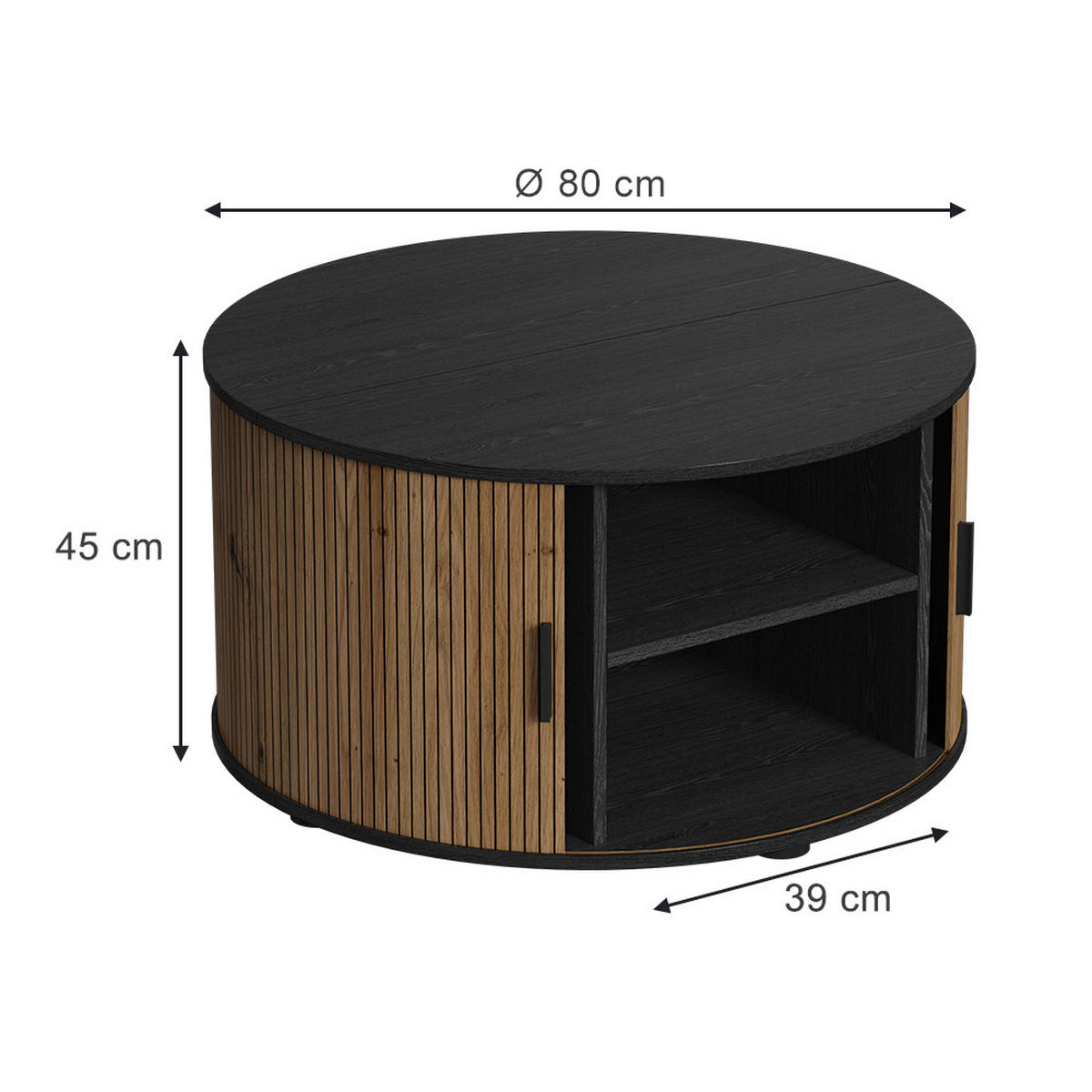 MASUTA DE CAFEA Selva Stejar/negru 80 x 80 cm cu usa culisanta - culoare lemn stejar/negru, compozit lemnos (80/80/45cm) - Vicco