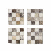 UNTERSETZER grau, 4er-Set mit Patchwork-Karo, Fell & Leder, 10/10 cm - Multicolor, Leder (10/10cm) - Homescapes