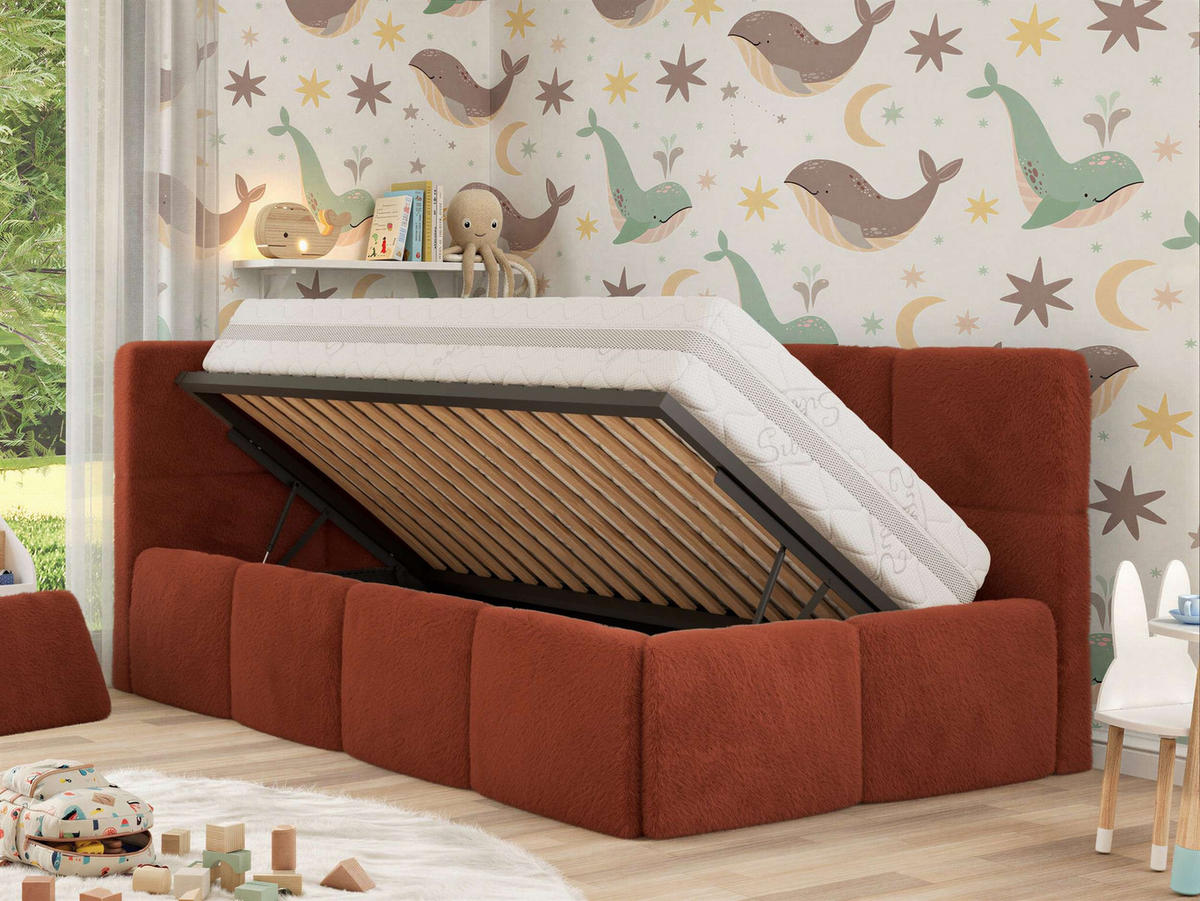 DĚTSKÁ POSTEL ARVO ALTA 90/200 - Oranžová Plyš - Vlevo - pomerančová, textil (90/200cm) - MKS