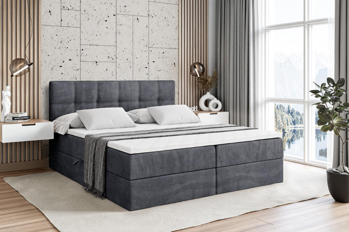 BOXBETT mit Matratze H3 und Lattenrost - MARCE - 160 x 200 cm - Grau - Dunkelgrau, Holzwerkstoff (160/200cm) - ALTDECOR