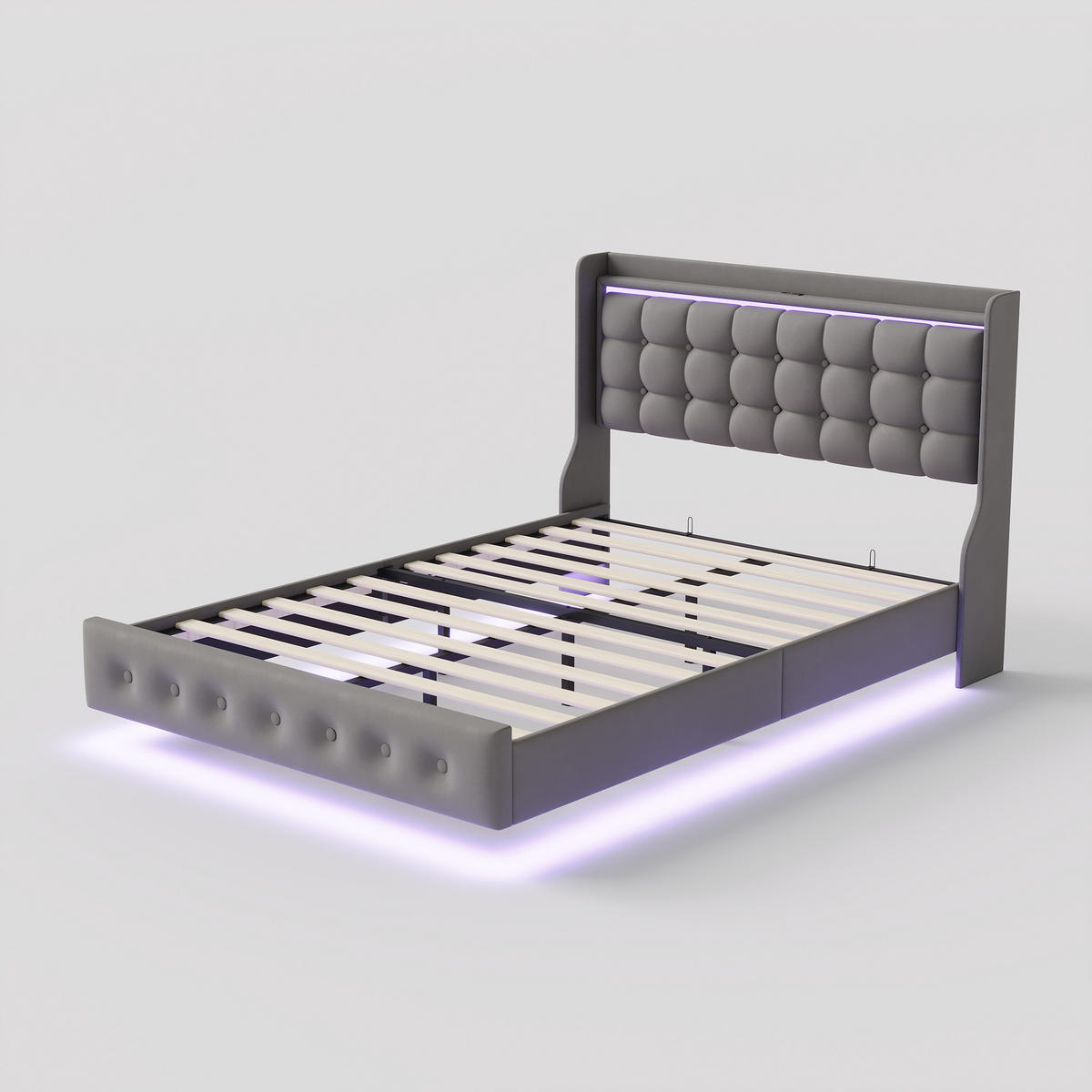 POLSTERBETT 160x200cm dunkelgrau samt Schwebebett mit LED Licht - Grau, Textil (160/200cm) - CASIVA