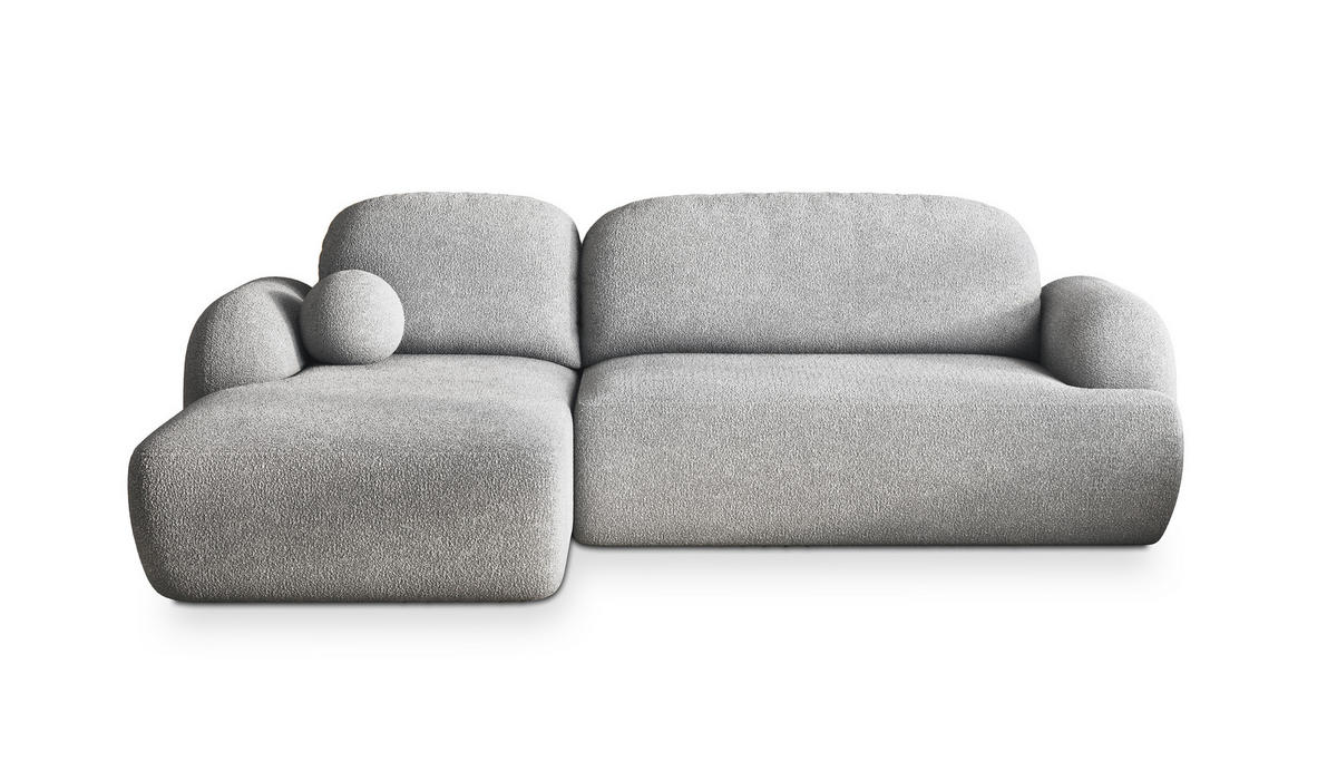 ECKSOFA MODENZA N L-S Hellgrau Boucle-Stoff mit Schlaffunktion - Hellgrau, Holz (266/148cm) - MASSENO