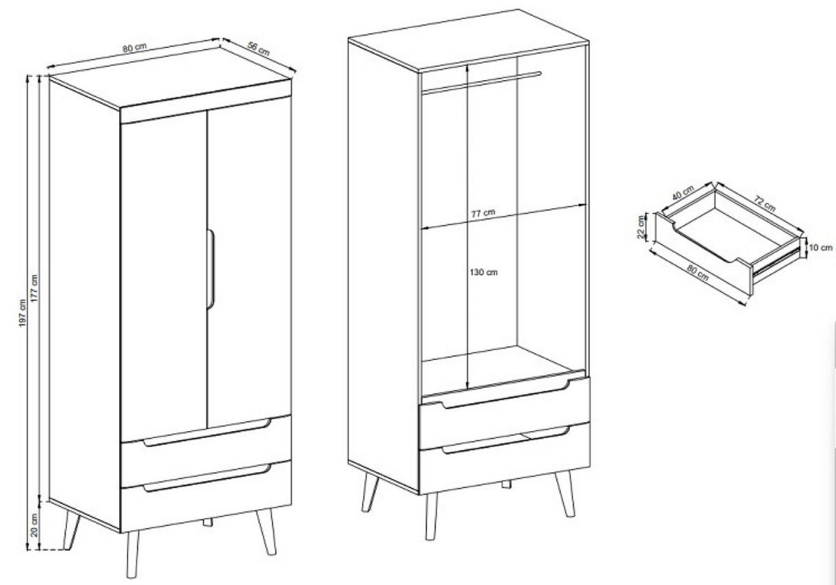 SCHRANK Schwarz Nordan Zweitürig Artisan Eiche - Multicolor, Holzwerkstoff (80/197/56cm) - Sepro Meble