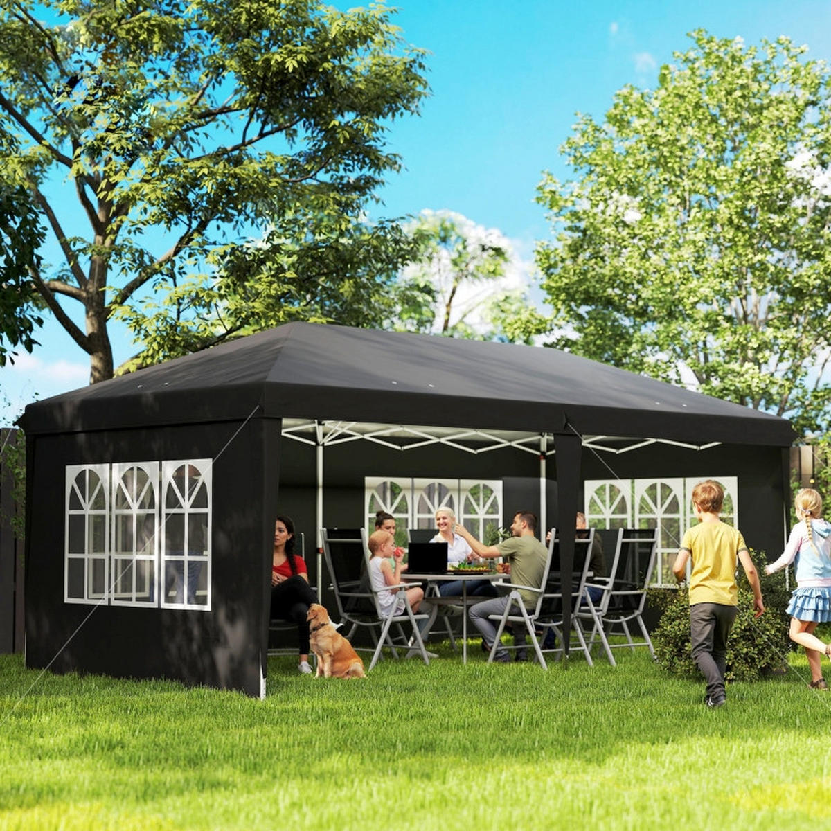 PAVILLON Pop-up Faltpavillon Schwarz 3x6 m - Schwarz, Metall (295/270/585cm) - ComfortXL