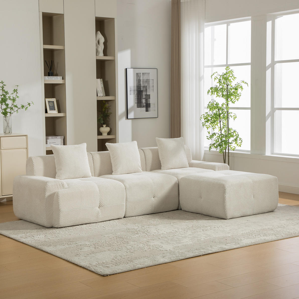 ECKSOFA Chenille Beige mit Kissen - Beige, Textil (266/176cm) - WISHDOR