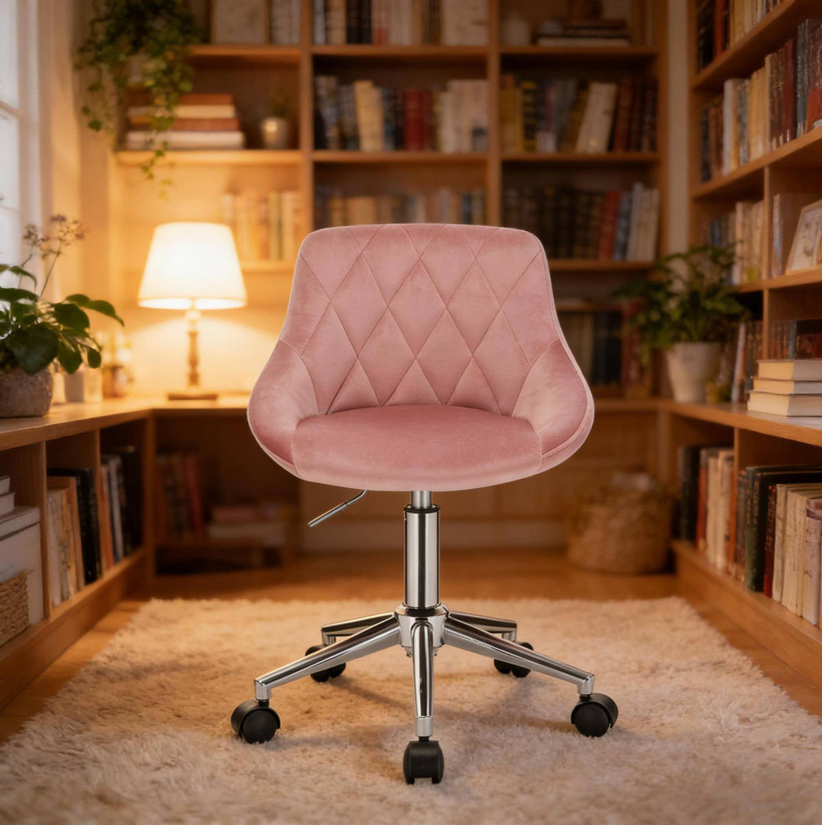 BÜROSTUHL höhenverstellbar drehbar Samt Pink - Pink, Metall (37.5/77/31.5cm) - Meubliv
