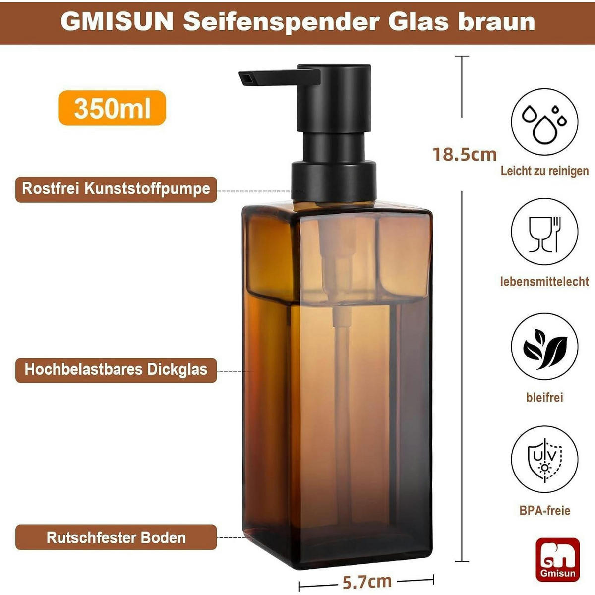 SEIFENSPENDER Braunglas 350 ml - Braun, Glas (18.5/5.7/5.7cm)
