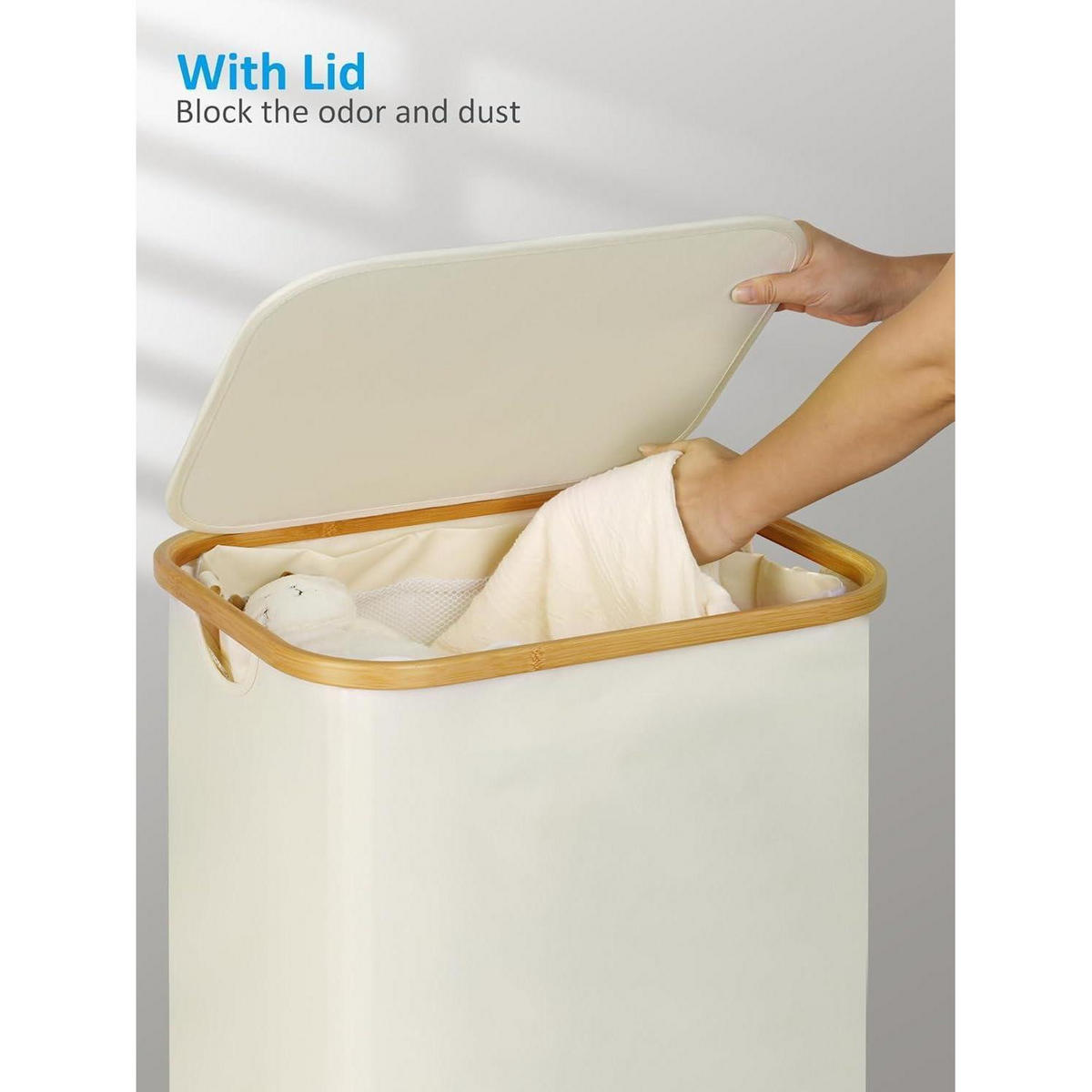 WÄSCHEKORB mit Rollen 100L Beige - Beige, Naturmaterialien (33/75/44cm)